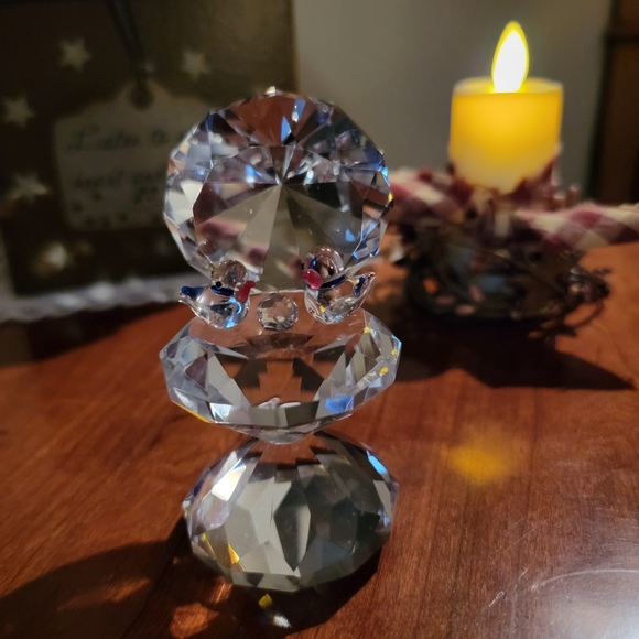 CRYSTAL WORLD ♡ Sweet Vintage Heavy Crystal Bird Bath Two Birds 'n Crystal Ball - Picture 7 of 17